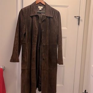 Brooks Brothers 346 women’s long brown suede coat. Size medium.